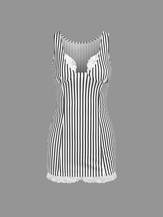 Jersey Square Neck Striped Sleeveless Jumpsuit