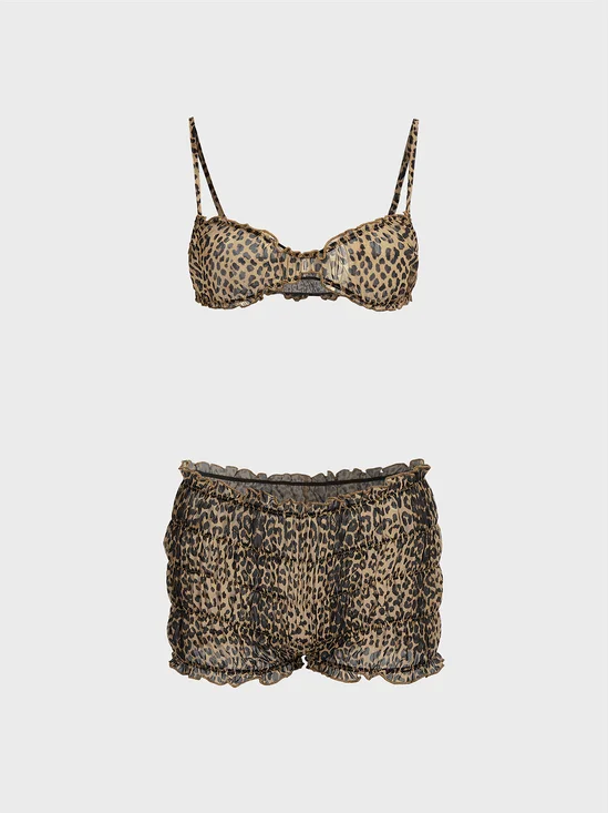 Chiffon Leopard Top With Pants Two-Piece Set