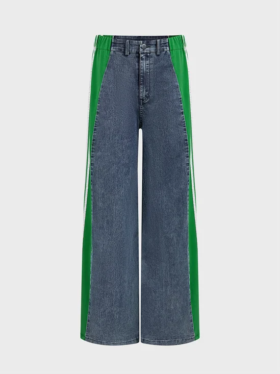 Denim Color Block Straight Pants Jeans