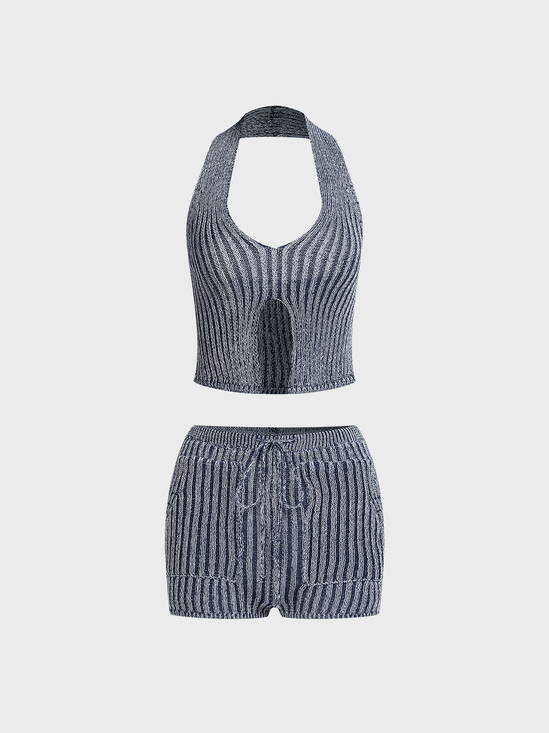 Knitted Striped Top With Pants Two-Piece Set