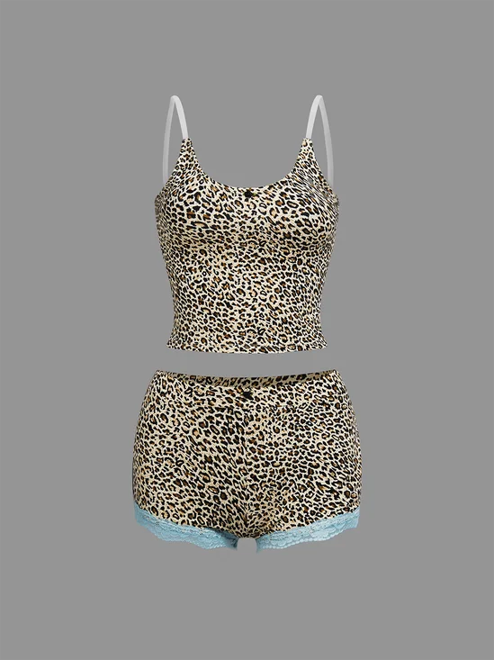 Jersey Leopard Top With Pants Two-Piece Set