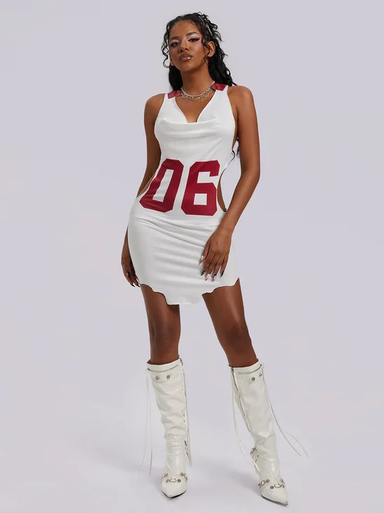 Halter Text Letters Sleeveless Mini Dress