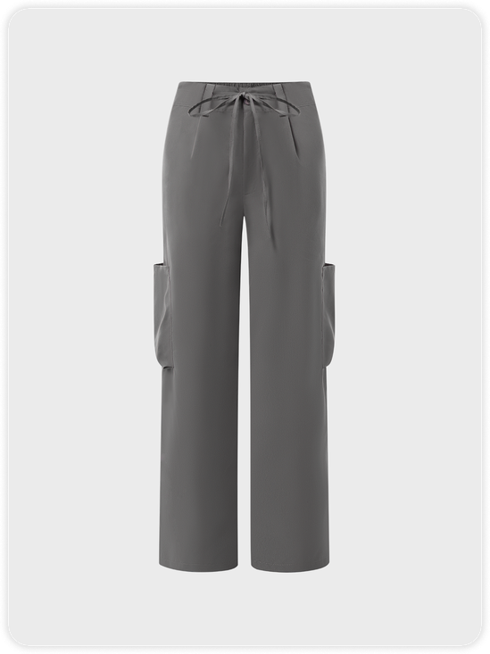 【Final Sale】Street Gray Lace Up Pockets Bottom Pants