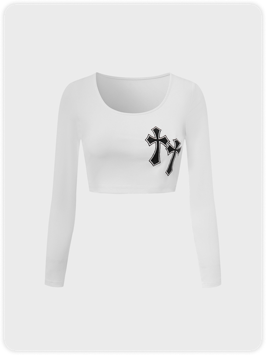 Y2K White Cross Top T-Shirt