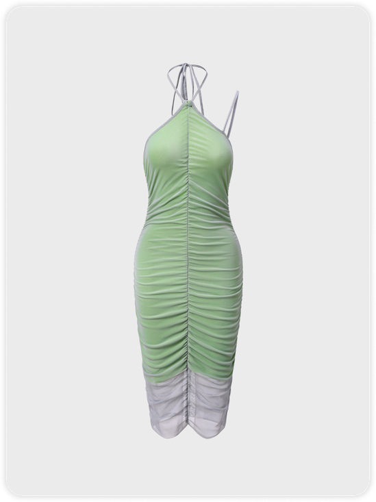 Edgy Green Mesh Double Layer Y2K Dress Midi Dress