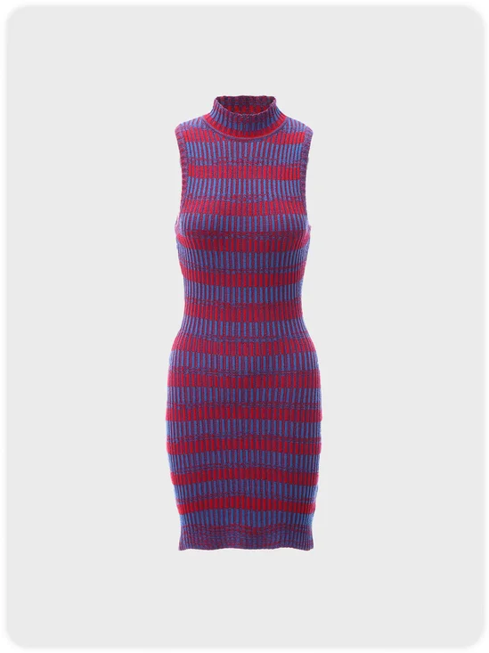 【Final Sale】Y2K Sweet Purple Striped Slim Dress Mini Dress