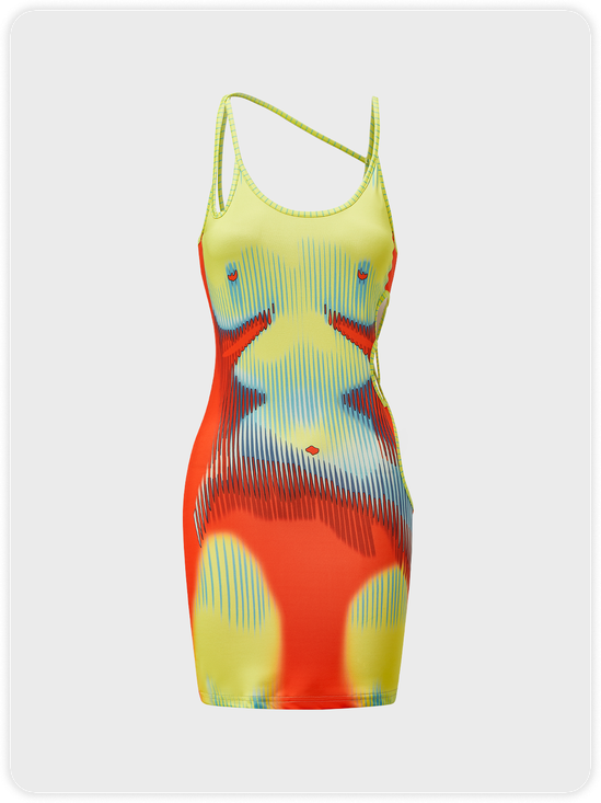 【Final Sale】Edgy Multicolor Body Asymmetrical Design Dress Mini Dress