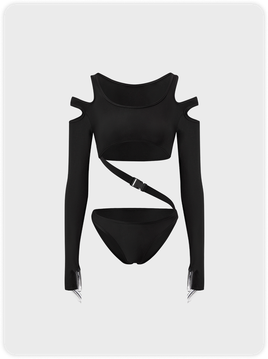 Punk Black Cut Out Asymmetrical Design Top Bodysuit