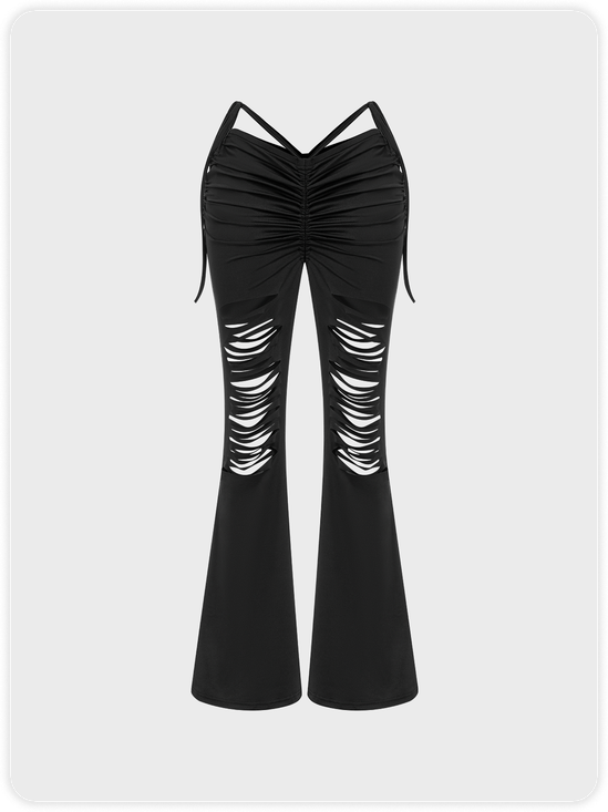 Y2K Red Cut Out Wrinkled Bottom Pants