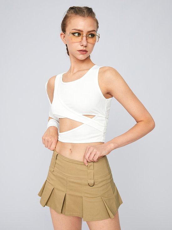 Hollow Out One Shoulder Crop Top