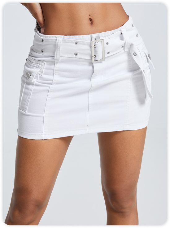 Street White Metal Pockets Bottom Skirt