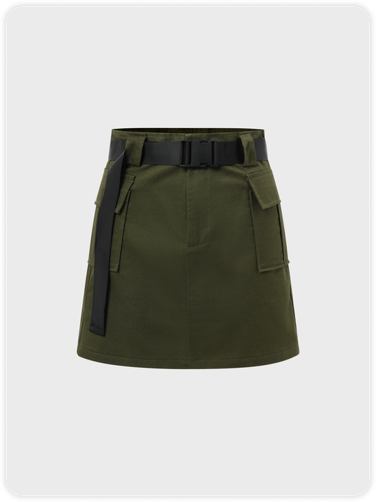 Street Army Green Belt Pockets Bottom Skirt