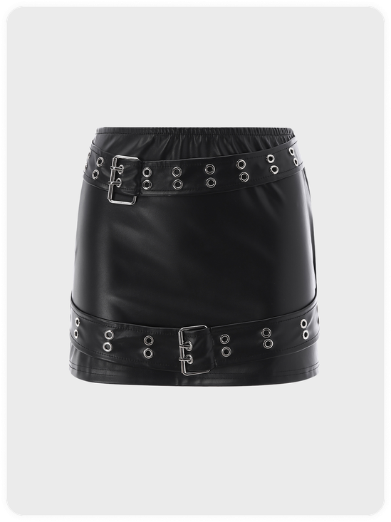Punk Black Leather Metal Cyberpunk Bottom Skirt