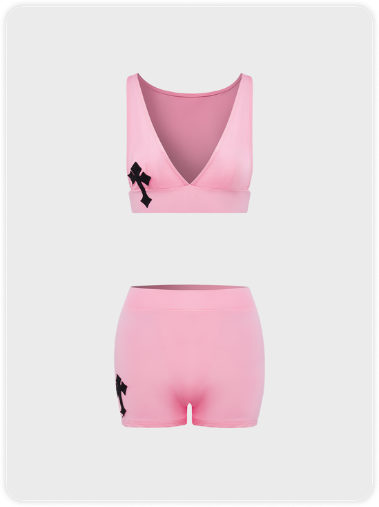 Street Pink Cross Bikini Top Two-Piece Set