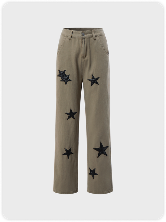 【Final Sale】Y2K Khaki Star Denim Bottom Pants