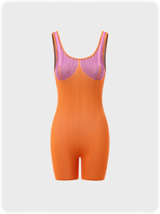 Y2K Orange Striped Body Print Party Top Jumpsuit