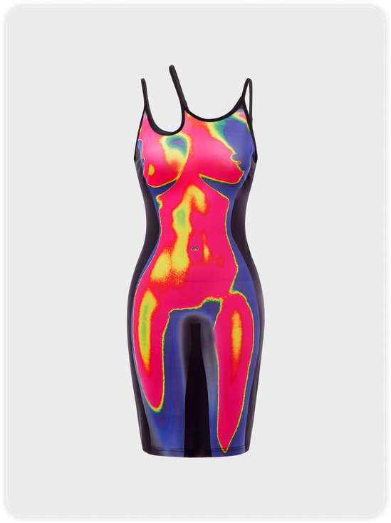 Edgy Multicolor Body Print Asymmetrical Design Lace Up The Body Dress Mini Dress