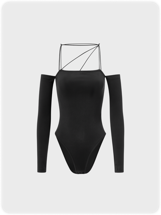 Edgy Black Backless Crossed Front Cyberpunk Top Bodysuit