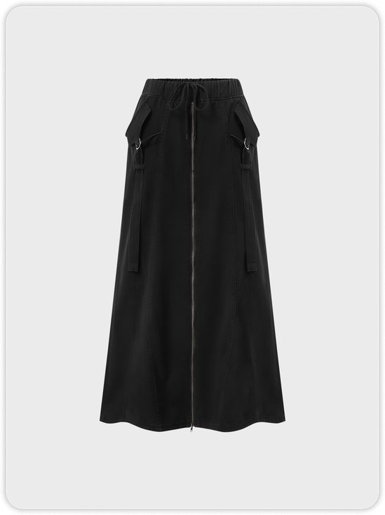 Street Black Denim Zipper Bottom Skirt