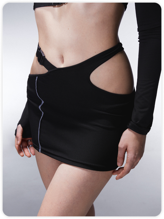 Street Black 3M Asymmetrical Design Cyberpunk Bottom Skirt