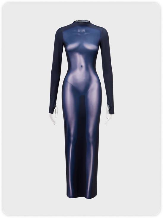 Edgy Art Black Body Print Dress Midi Dress