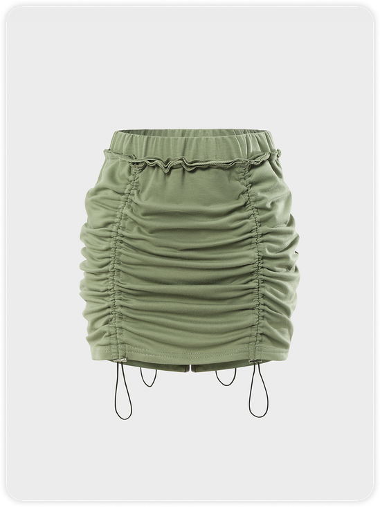 Y2K Army Green Wrinkled Elastic Strap Drawstring Bottom Skirt