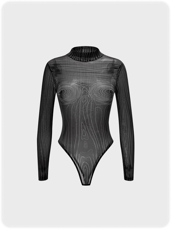 Street Black Geometric Mesh Top Bodysuit