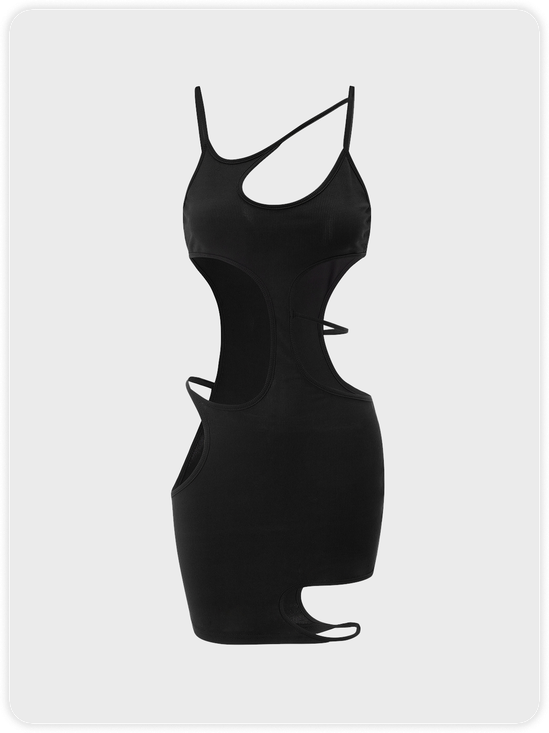 Black Asymmetrical Design Cut Out Dress Mini Dress
