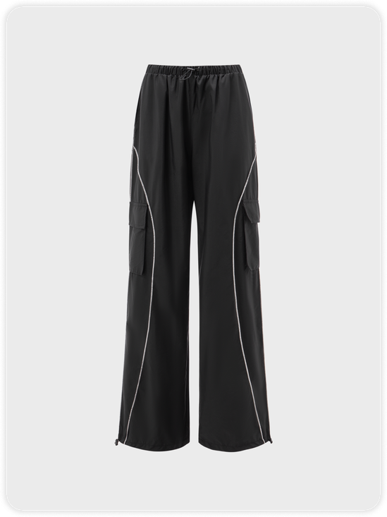 Pockets Cyberpunk Patchwork Plain Cargo Pants