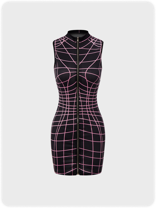 【Final Sale】Y2K Pink Body Cyberpunk Dress Mini Dress