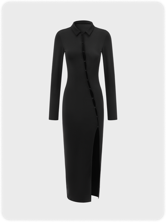 Y2K Black Cut Out Asymmetrical Design Side Slit Dress Midi Dress