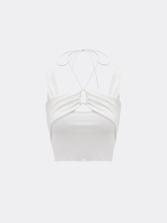【Final Sale】Street White Cut Out Lace Up Top Tank Top & Cami