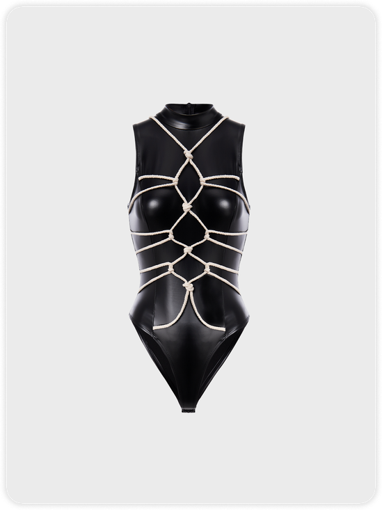 Edgy Black tie-up Top Bodysuit