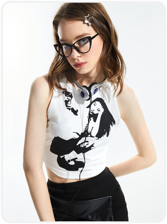 Y2K White Figure Back To School Top Tank Top & Cami