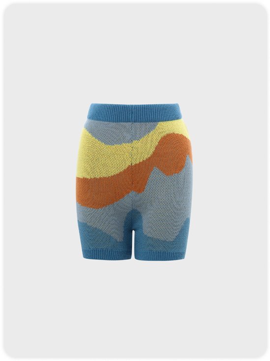 Multicolor Color-block Knitted Elastane Short Pants