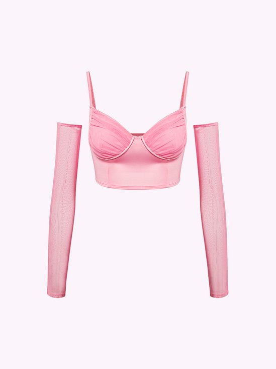 【Final Sale】Y2K Fashion Pink Mesh Spaghetti Strap Top Women Top