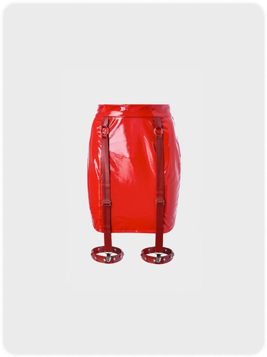 Street Wine Red Pu Lace-Up Design Halloween Bottom Skirt