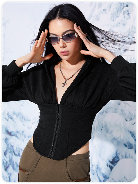 Street Black hoodie corset Top Hoodie & Sweatshirt
