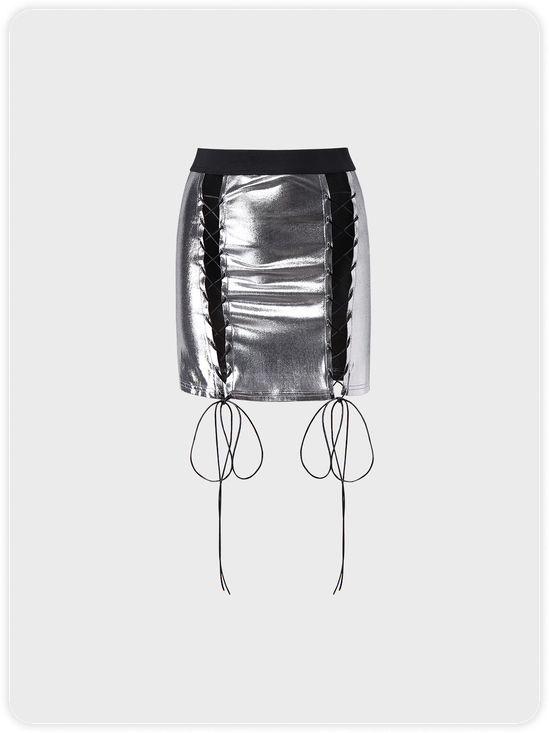 【Final Sale】Street Silver Lace-Up Design Tie Dye Bottom Skirt