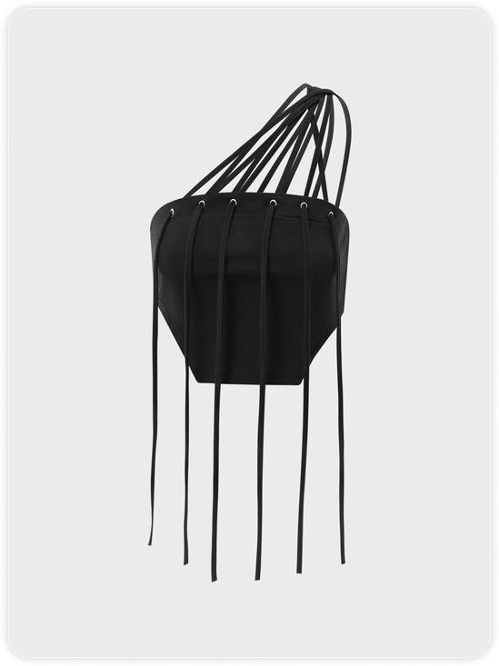 【Final Sale】Edgy Black Asymmetrical Design Lace Up Top Tank Top & Cami