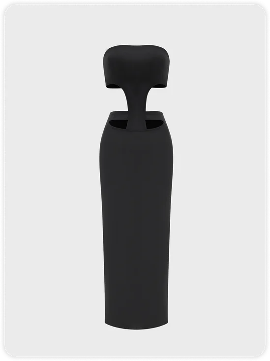 【Final Sale】Edgy Black Asymmetrical Design Cut Out Dress Midi Dress