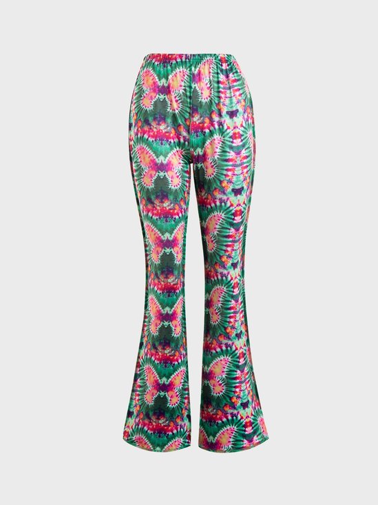 【Final Sale】Y2K Fashion Green Flare Butterfly Bottom Pants