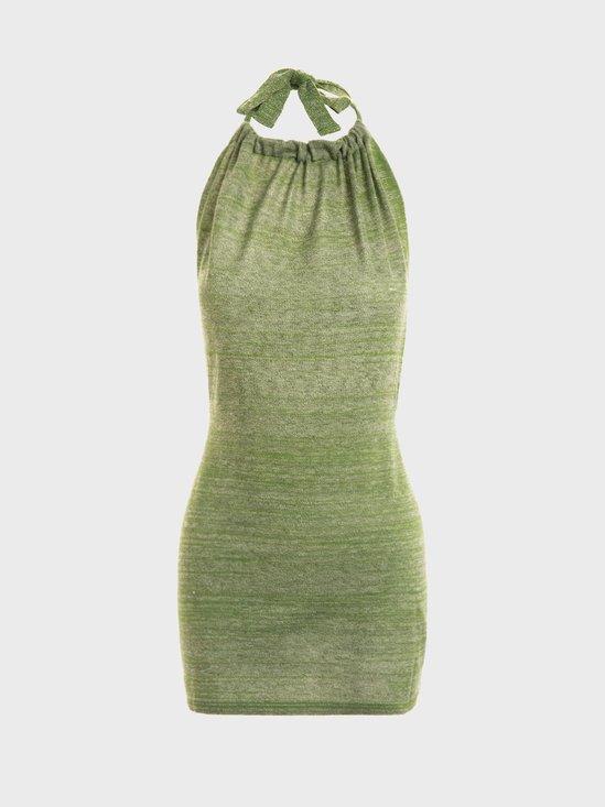 【Final Sale】Y2K Fashion Green Plain Sleeveless Vocation Dress Mini Dress