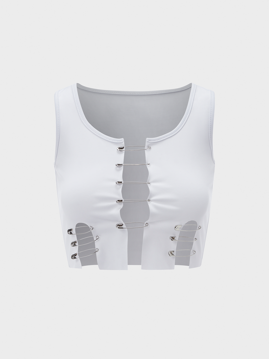 Y2K White Cut Out Clip Top Tank Top & Cami