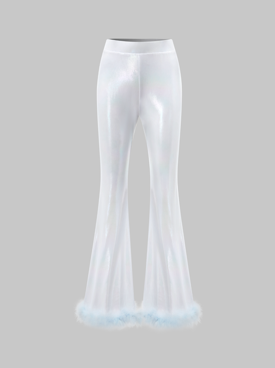 【Final Sale】Y2K White Glitter Sherpa Bottom Pants