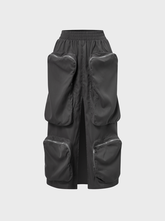 【Final Sale】Street Gray Split Pockets Zip Up Bottom Skirt