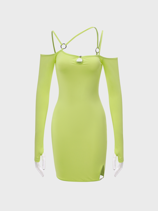 【Final Sale】Y2K Green Metal Asymmetrical Design Dress Mini Dress