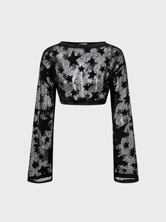 Y2k Black Net Star Top Women Top