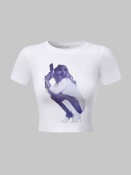 【Final Sale】Y2K White Figure Top T-Shirt