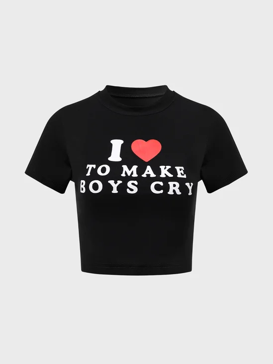 【Final Sale】Y2K White Letter Top T-Shirt I Love Make Boys Cry